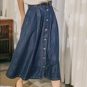 Simple Retro tencel denim skirt with button front